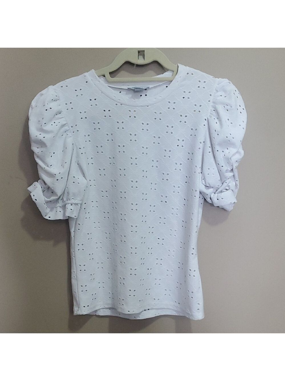 Revamped White Eyelet Puff Sleeve Blouse Size Medium